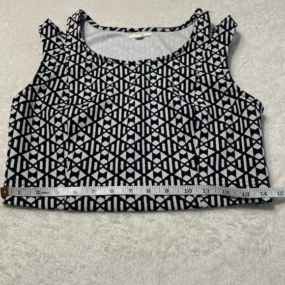 Anthropologie Mine Print Crop Top Womens Size M Black White Split Shoulder Strap - Picture 9 of 11